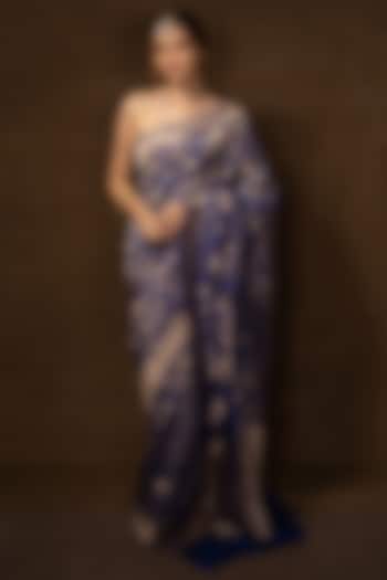 Blue Pure Silk Handwoven Banarasi Saree by VISHWA