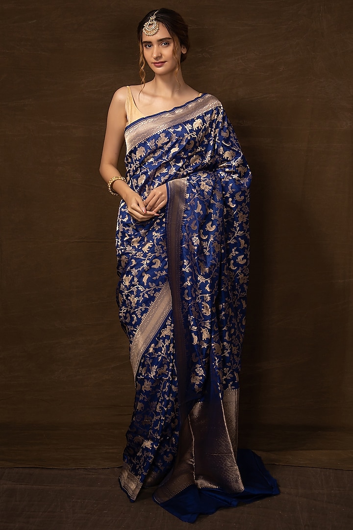 Blue Pure Silk Handwoven Banarasi Saree by VISHWA