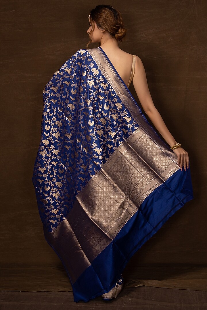 Blue Pure Silk Handwoven Banarasi Wedding Saree by VISHWA at Pernia's Pop Up Shop