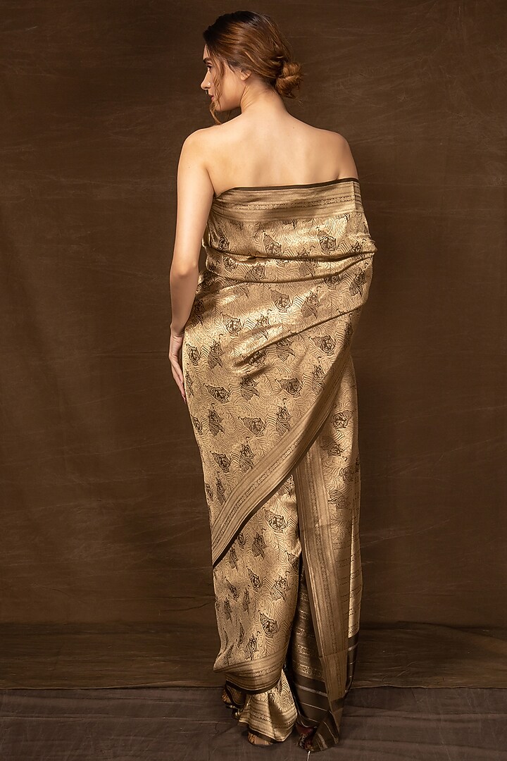 Brown Pure Silk Handwoven Banarasi Wedding Saree by VISHWA at Pernia's Pop Up Shop