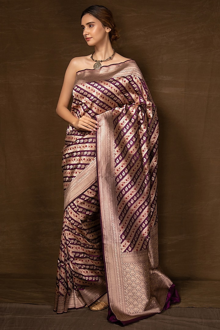 Purple Pure Silk Handwoven Banarasi Saree by VISHWA