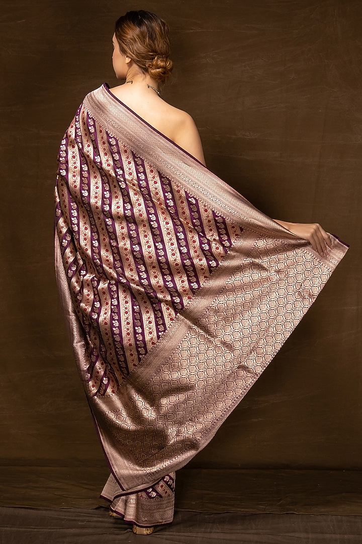 Purple Pure Silk Handwoven Banarasi Wedding Saree by VISHWA at Pernia's Pop Up Shop