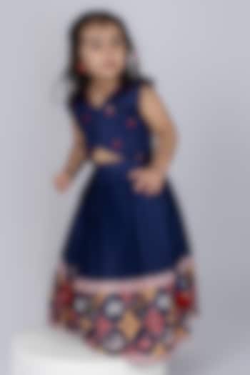 Blue Cotton Lehenga Set For Girls by Vivedkids at Pernia's Pop Up Shop