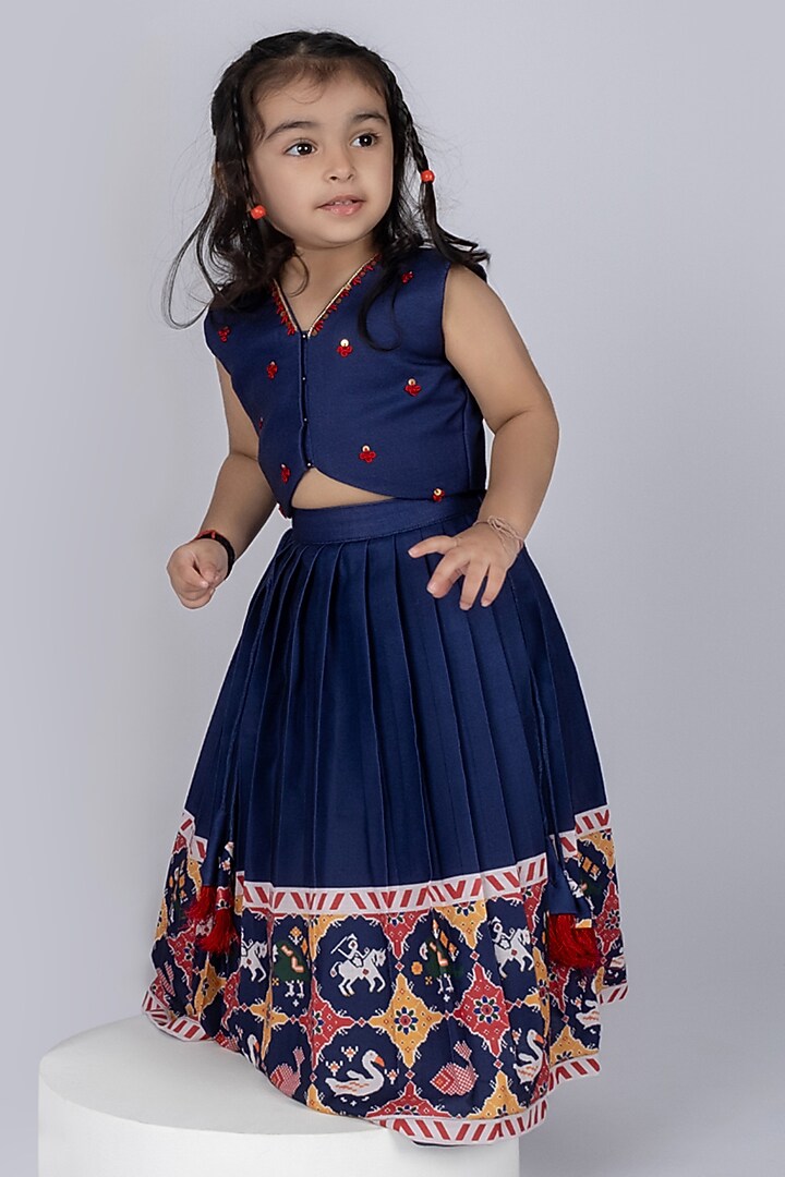 Blue Cotton Lehenga Set For Girls by Vivedkids at Pernia's Pop Up Shop