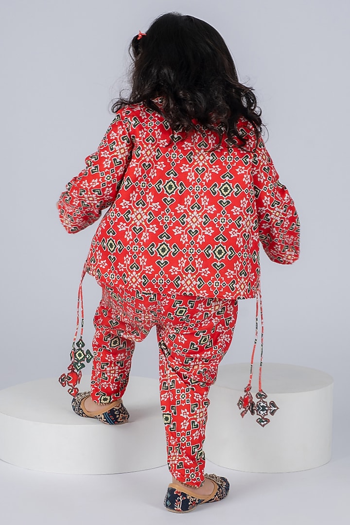 Red Cotton Dhoti Set For Girls by Vivedkids at Pernia's Pop Up Shop