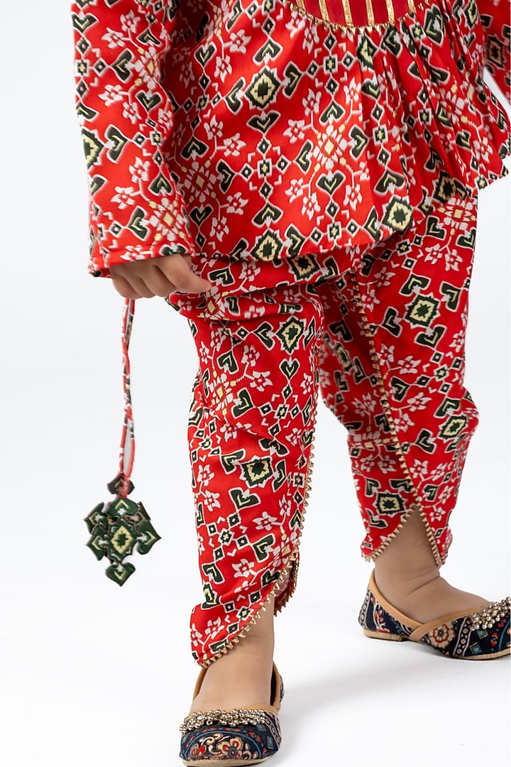 Red Cotton Dhoti Set For Girls by Vivedkids at Pernia's Pop Up Shop