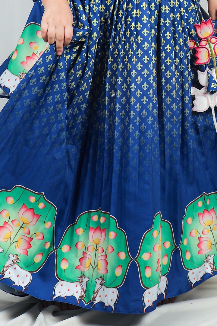 Blue Crepe Embroidered Angrakha Set For Girls by Vivedkids at Pernia's Pop Up Shop