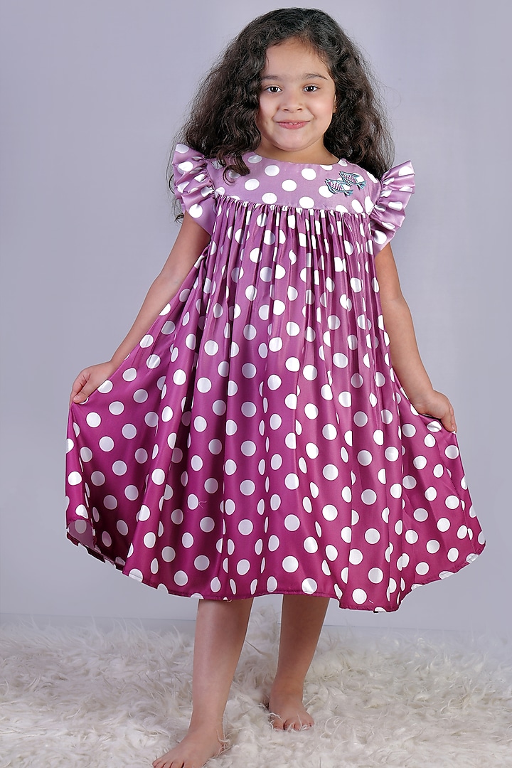 Purple Cotton Polka Dotted Dress For Girls by Vivedkids