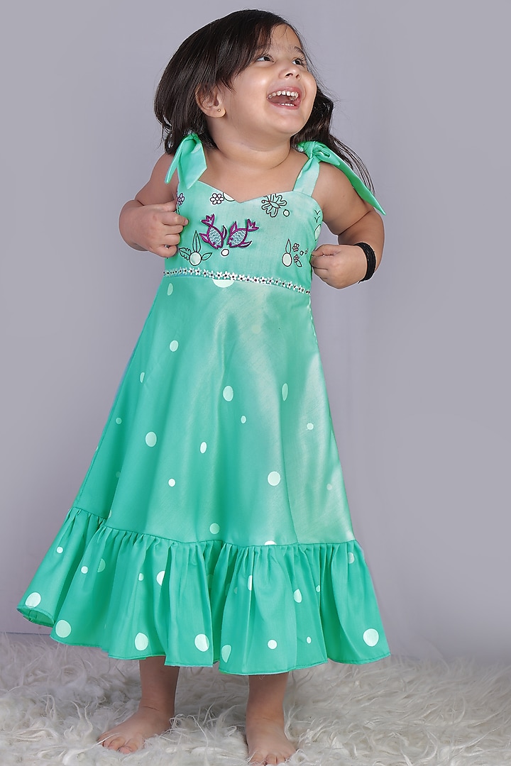 Sea Green Cotton Dress For Girls by Vivedkids