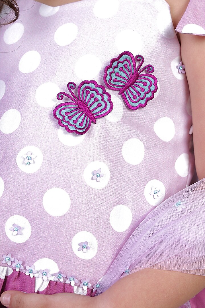 Purple Cotton Embroidered Sharara Set For Girls by Vivedkids at Pernia's Pop Up Shop