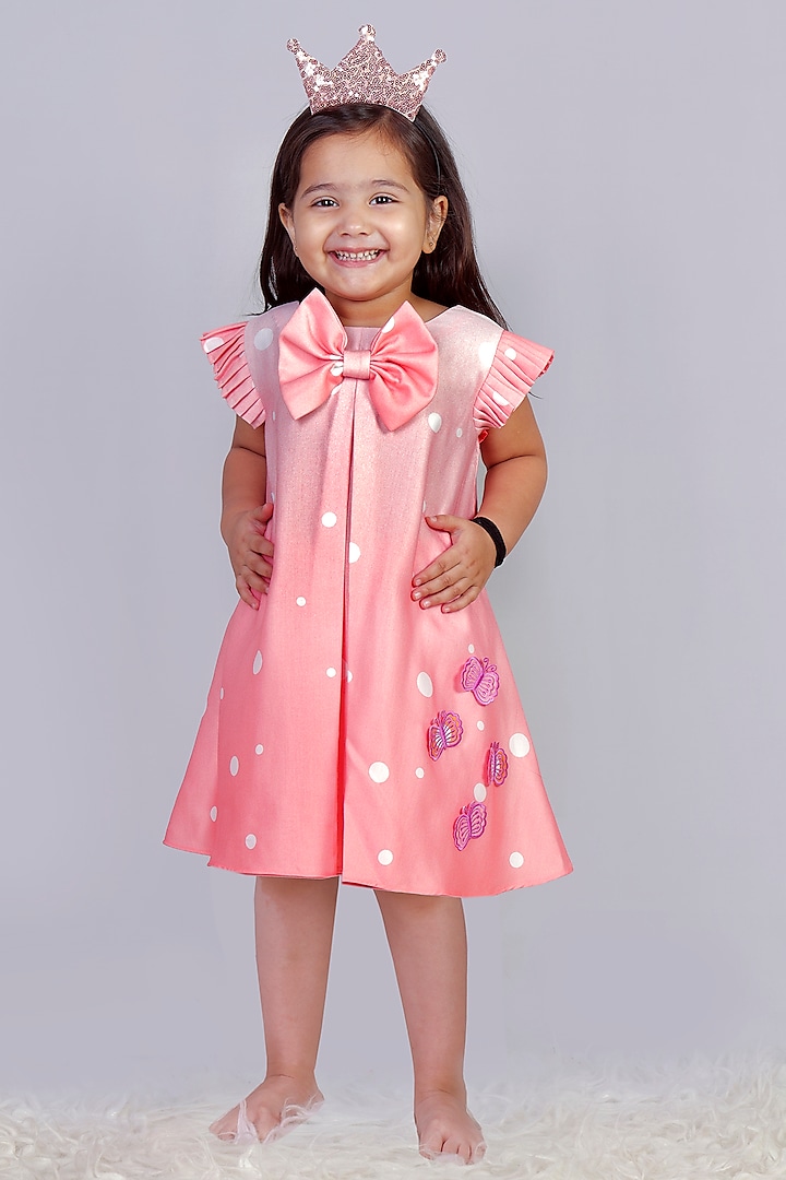 Peach Cotton Embroidered Dress For Girls by Vivedkids