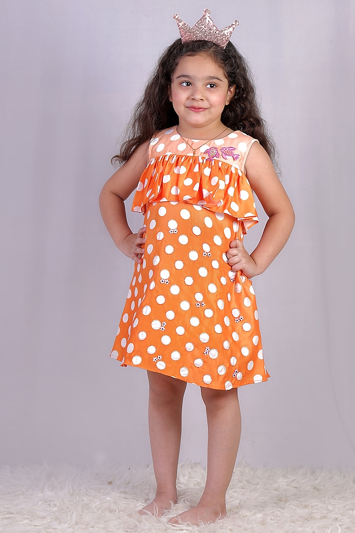 Orange Cotton Frilled Dress For Girls by Vivedkids at Pernia's Pop Up Shop