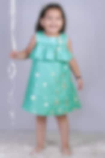 Sea Green Hand Embroidered Dress For Girls by Vivedkids