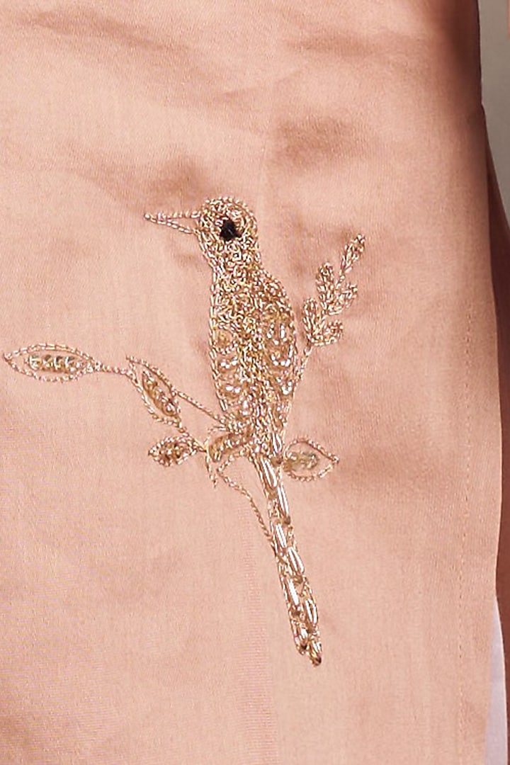 Peach Cotton Embroidered Kurta Set For Boys by Vivedkids at Pernia's Pop Up Shop