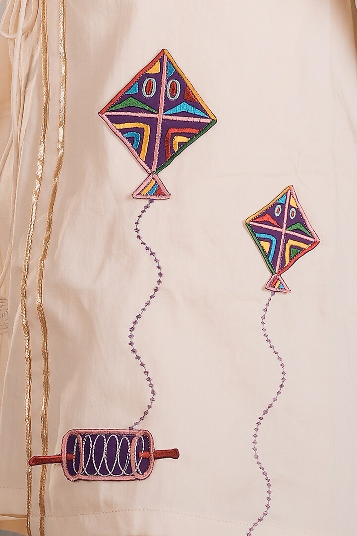 White Cotton Applique Motif Work Dhoti Set For Boys by Vivedkids at Pernia's Pop Up Shop