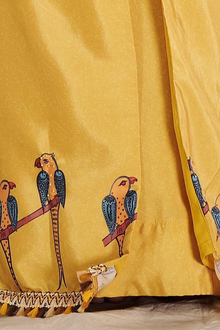 Yellow Crepe Printed Jacket Anarkali Set For Girls by Vivedkids at Pernia's Pop Up Shop