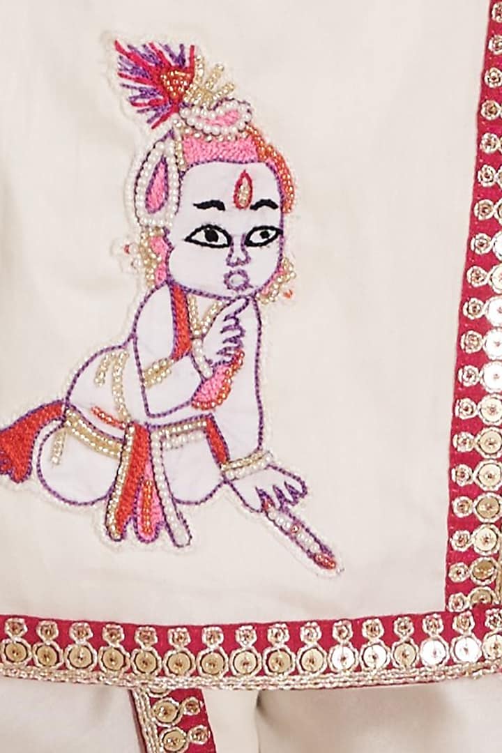 White Linen Hand Work Dhoti Set For Boys by Vivedkids at Pernia's Pop Up Shop