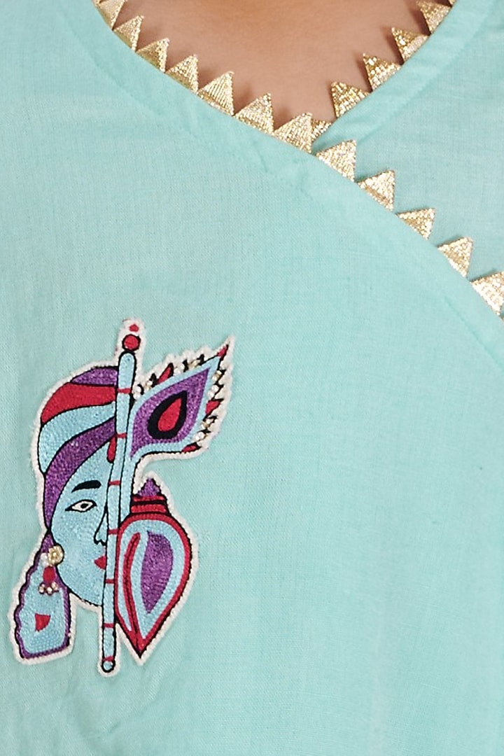 Blue Linen Gota Work Dhoti Set For Boys by Vivedkids at Pernia's Pop Up Shop