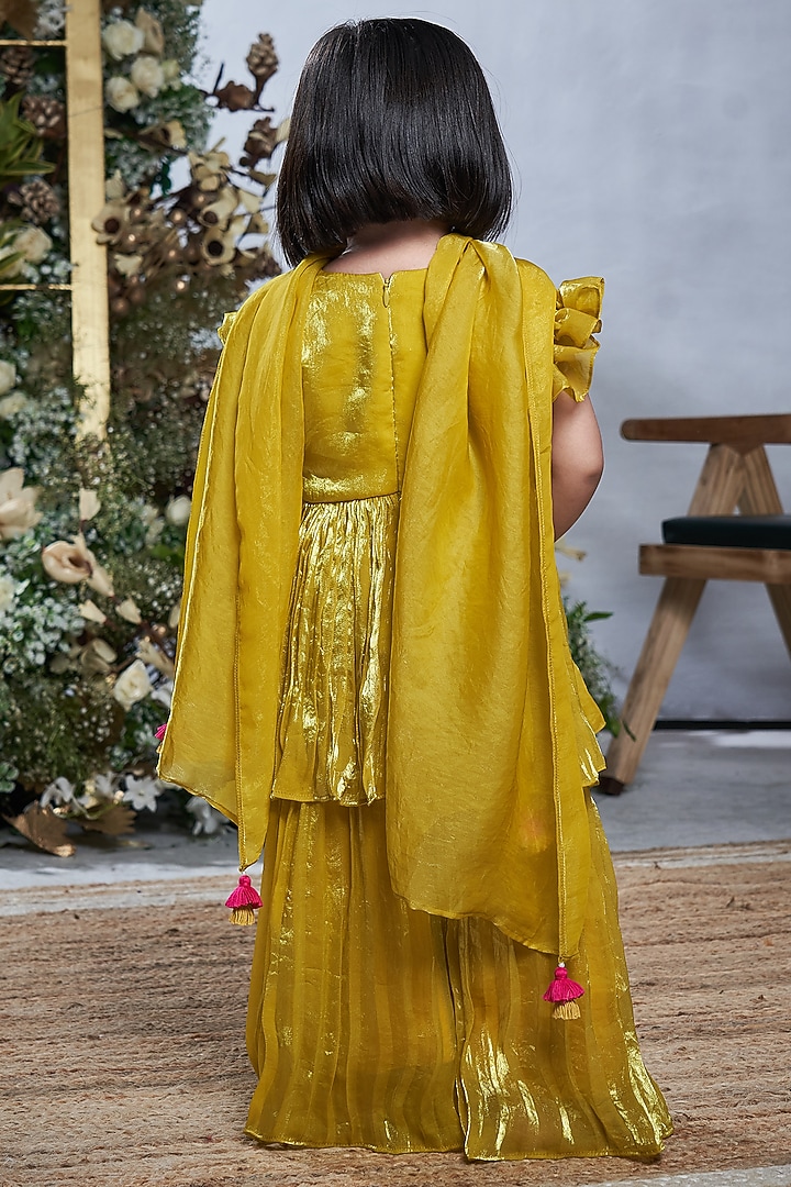Lime Green Tissue Silk Sharara Set For Girls by Vivedkids at Pernia's Pop Up Shop