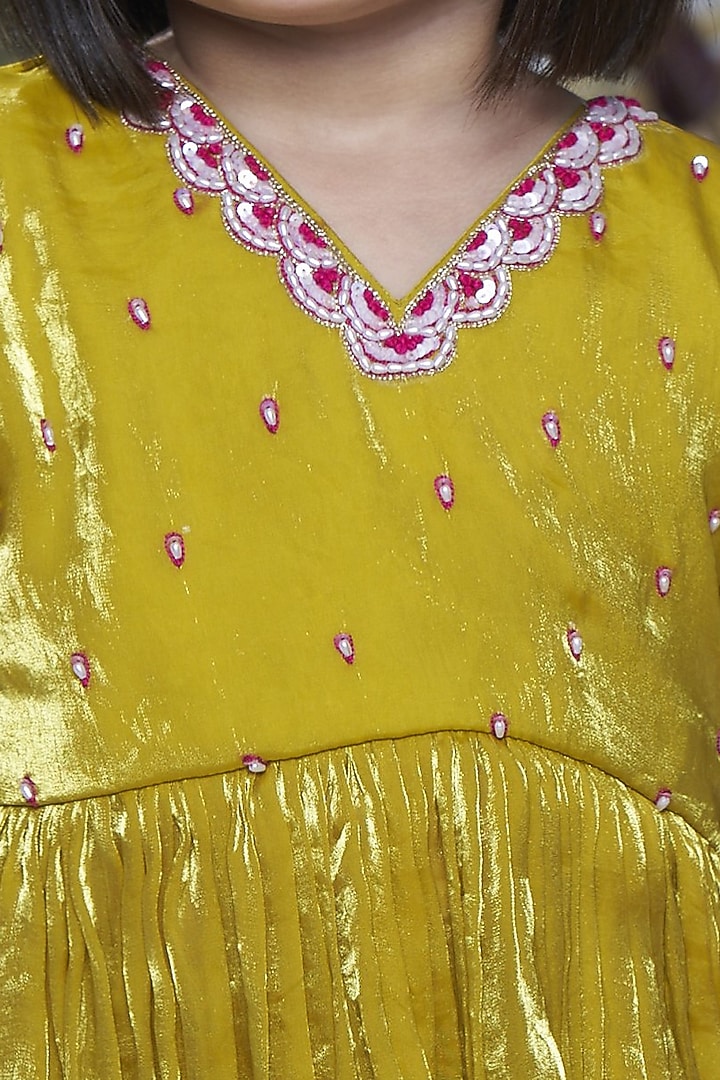 Lime Green Tissue Silk Sharara Set For Girls by Vivedkids at Pernia's Pop Up Shop