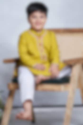 Lime Green Cotton Kurta Set For Boys by Vivedkids