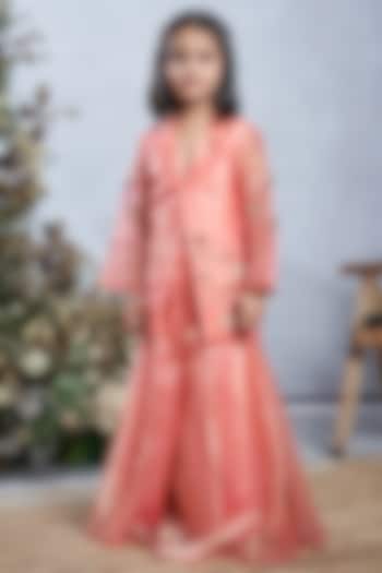 Peach Tissue Sharara Set For Girls by Vivedkids at Pernia's Pop Up Shop