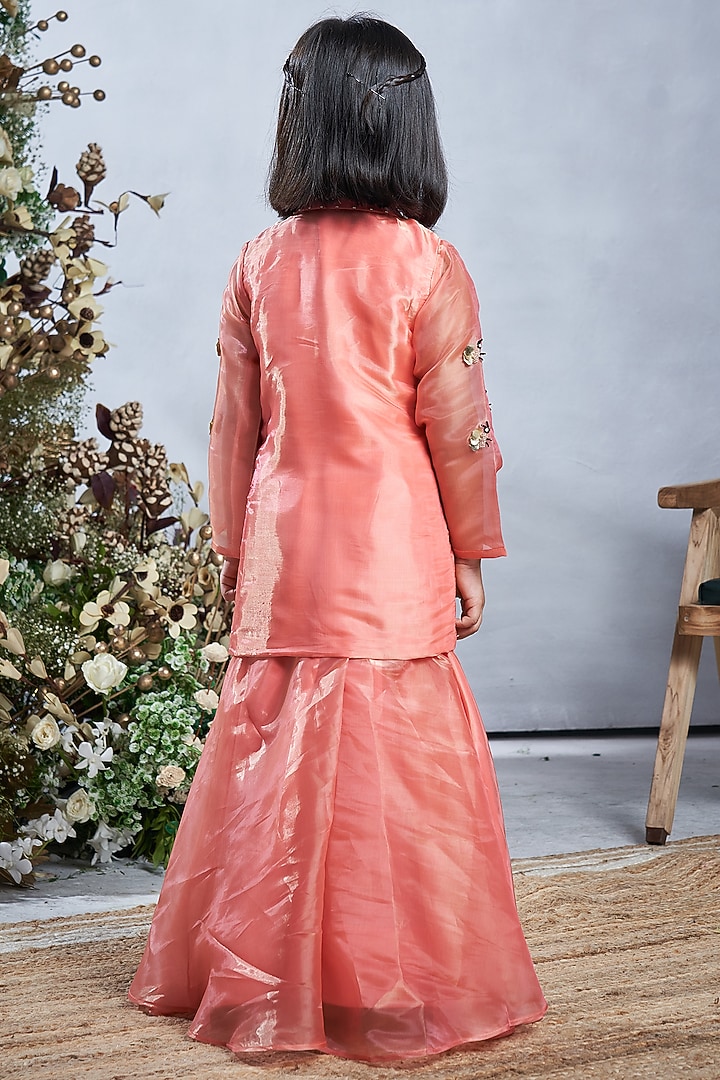 Peach Tissue Sharara Set For Girls by Vivedkids at Pernia's Pop Up Shop