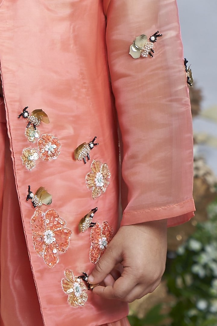 Peach Tissue Sharara Set For Girls by Vivedkids at Pernia's Pop Up Shop