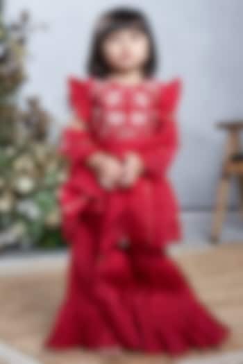 Red Lotus Sharara Set For Girls by Vivedkids at Pernia's Pop Up Shop