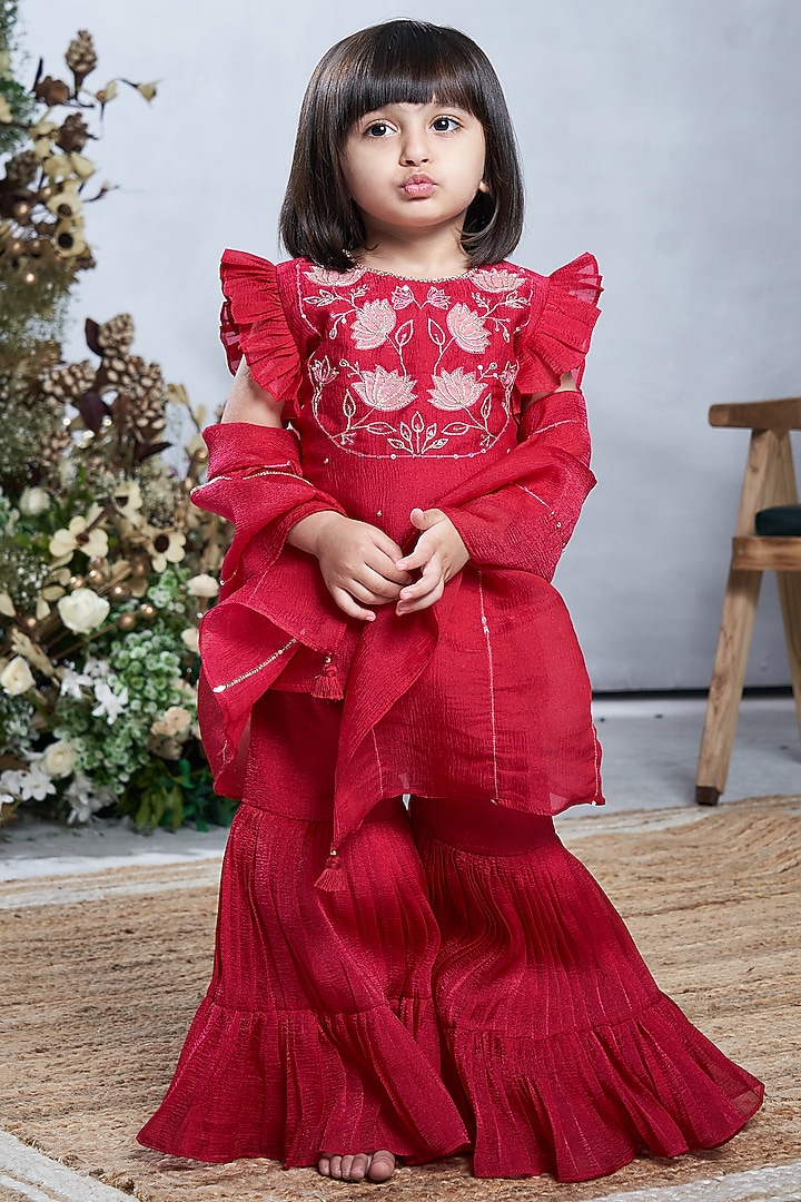 Red Lotus Sharara Set For Girls by Vivedkids at Pernia's Pop Up Shop