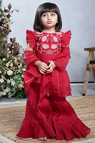 Red Lotus Sharara Set For Girls by Vivedkids