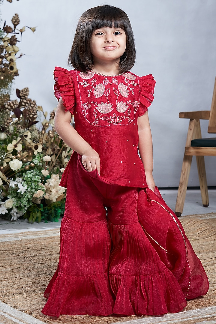 Red Lotus Sharara Set For Girls by Vivedkids at Pernia's Pop Up Shop