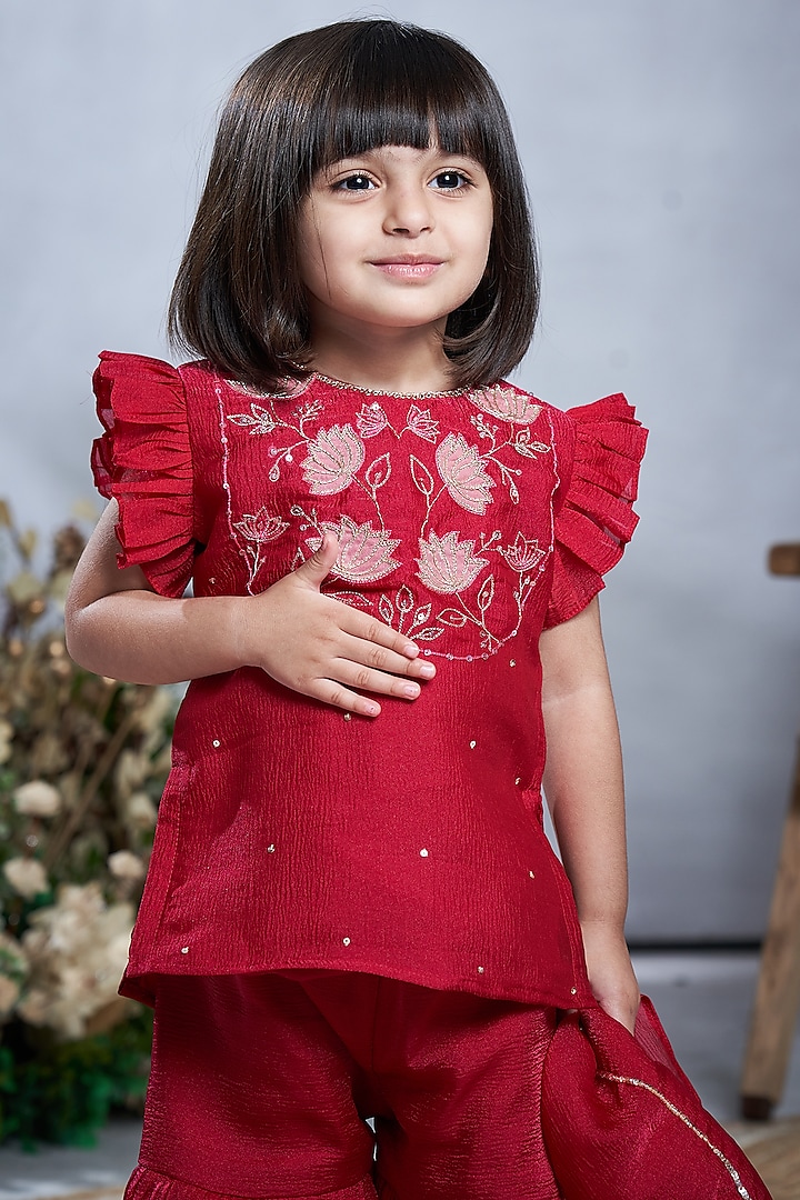 Red Lotus Sharara Set For Girls by Vivedkids at Pernia's Pop Up Shop