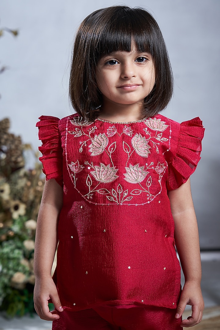 Red Lotus Sharara Set For Girls by Vivedkids at Pernia's Pop Up Shop