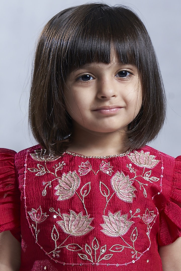 Red Lotus Sharara Set For Girls by Vivedkids at Pernia's Pop Up Shop
