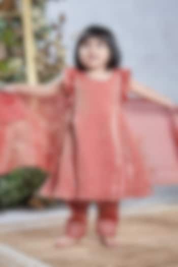 Rust Orange Tissue Kurta Set For Girls by Vivedkids at Pernia's Pop Up Shop