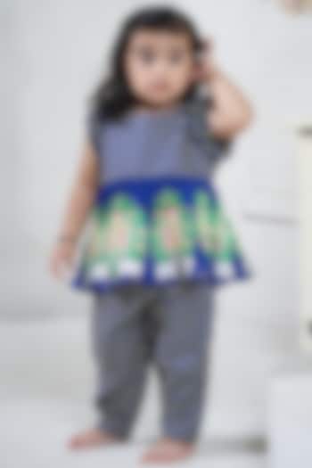 Blue Cotton Pichwai Pant Set For Girls by Vivedkids at Pernia's Pop Up Shop