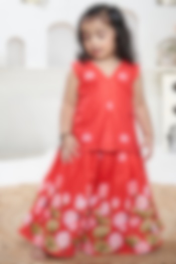 Red Cotton Pichwai Sharara Set For Girls by Vivedkids at Pernia's Pop Up Shop