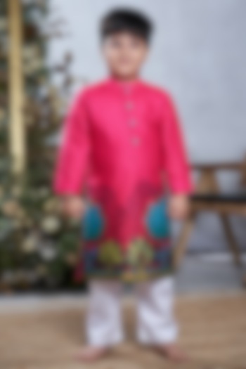 Fuchsia Cotton Pichwai Kurta Set For Boys by Vivedkids