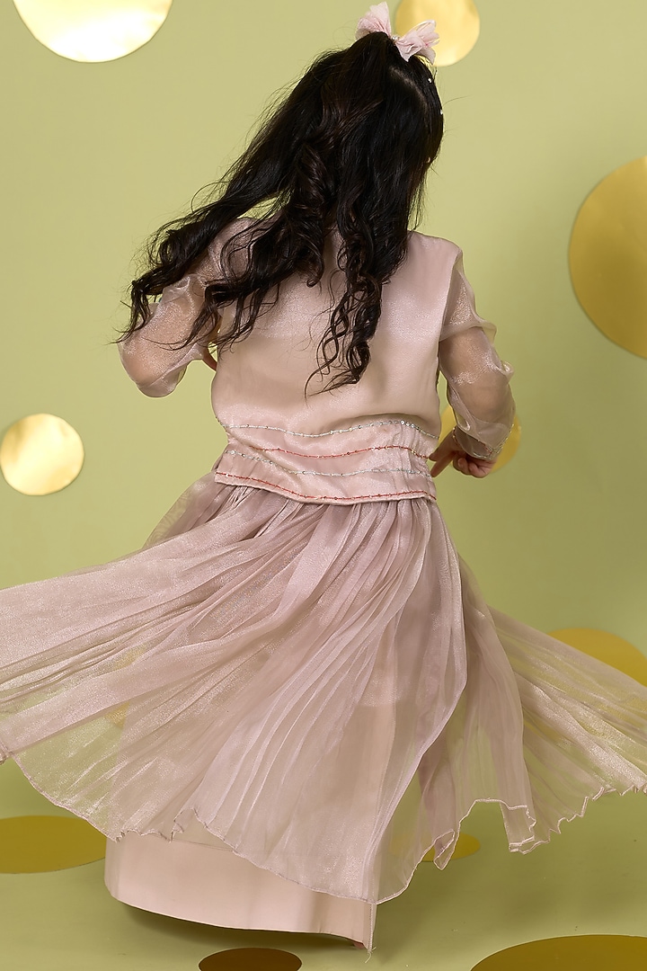 Ivory Tissue Bird Embroidered Lehenga Set For Girls by Vivedkids at Pernia's Pop Up Shop