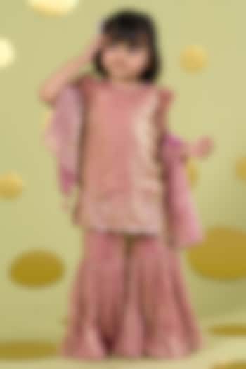 Pink Tissue Motif Hand Work Sharara Set For Girls by Vivedkids at Pernia's Pop Up Shop