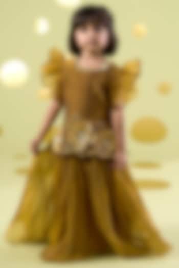 Yellow Tissue Gota Embroidered Sharara Set For Girls by Vivedkids at Pernia's Pop Up Shop