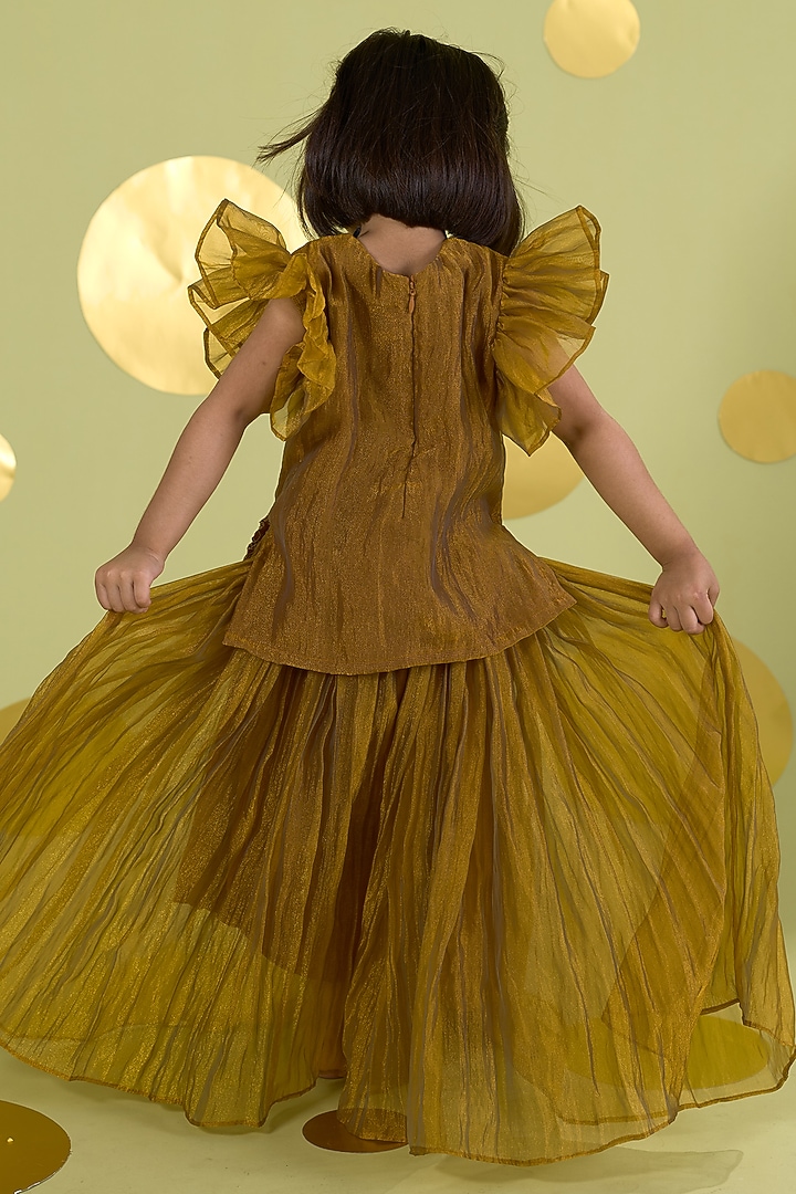Yellow Tissue Gota Embroidered Sharara Set For Girls by Vivedkids at Pernia's Pop Up Shop
