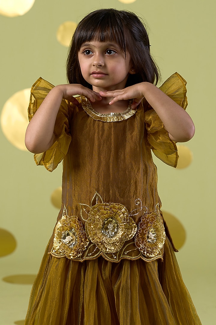 Yellow Tissue Gota Embroidered Sharara Set For Girls by Vivedkids at Pernia's Pop Up Shop