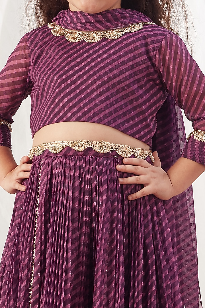 Purple Chiffon Printed Lehenga Set For Girls by Vivedkids at Pernia's Pop Up Shop