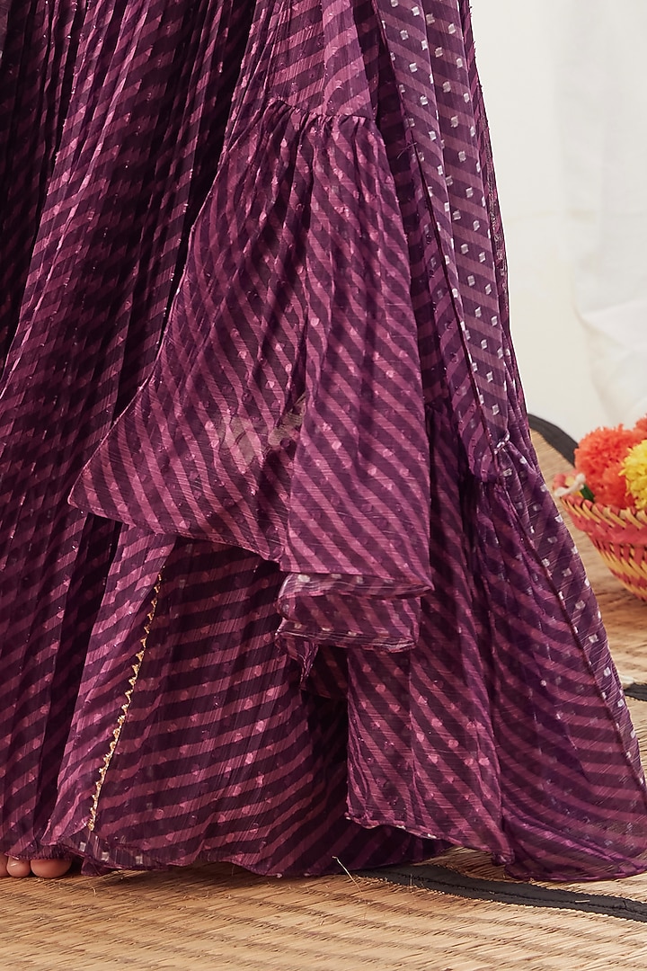 Purple Chiffon Printed Lehenga Set For Girls by Vivedkids at Pernia's Pop Up Shop
