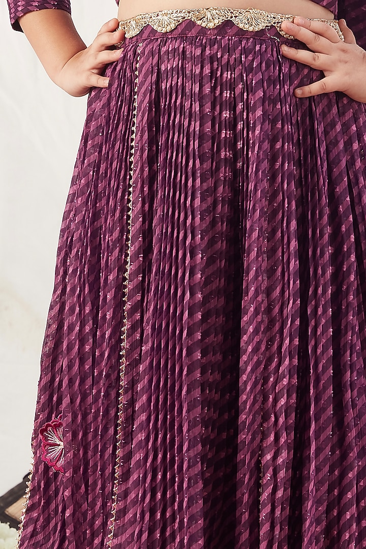 Purple Chiffon Printed Lehenga Set For Girls by Vivedkids at Pernia's Pop Up Shop