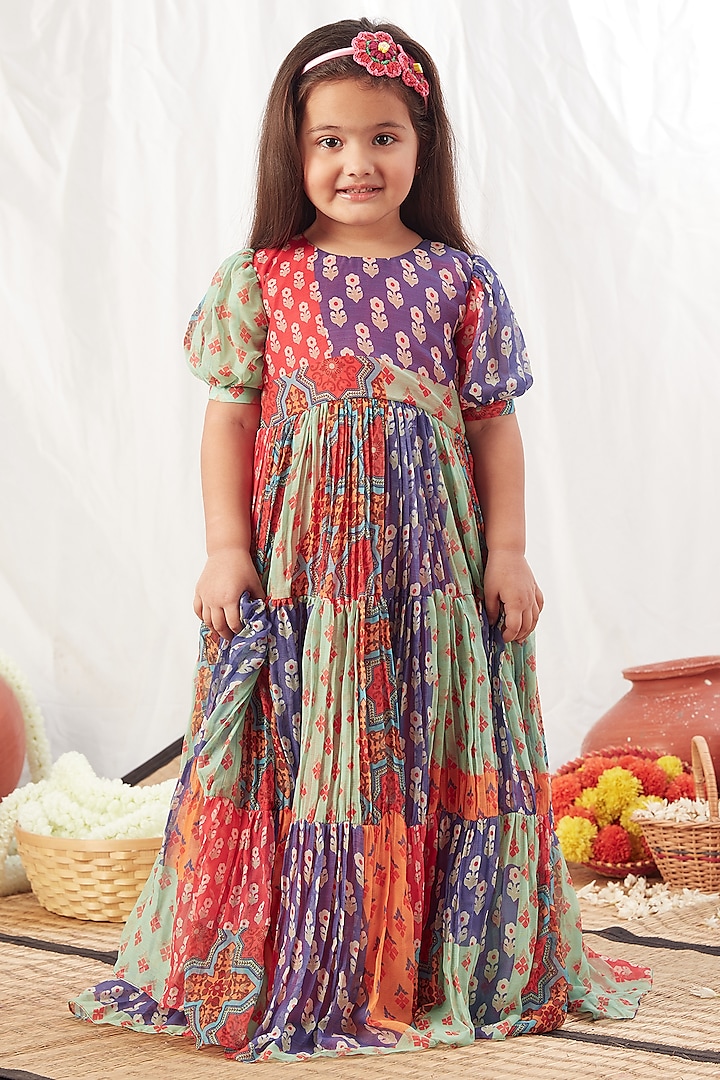 Multi-Coloured Printed Dress For Girls by Vivedkids