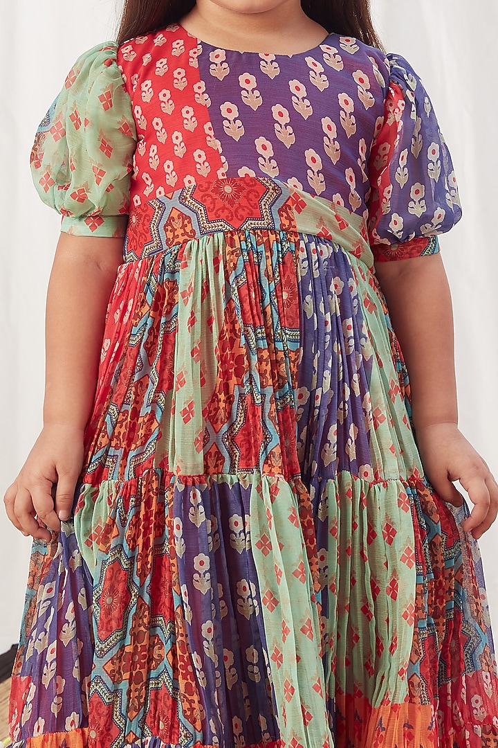 Multi-Coloured Chiffon Printed Dress For Girls by Vivedkids at Pernia's Pop Up Shop