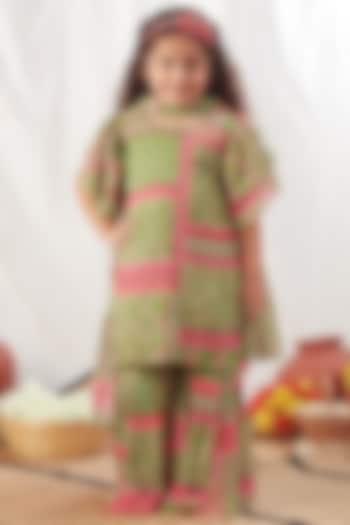 Green Printed Sharara Set For Girls by Vivedkids